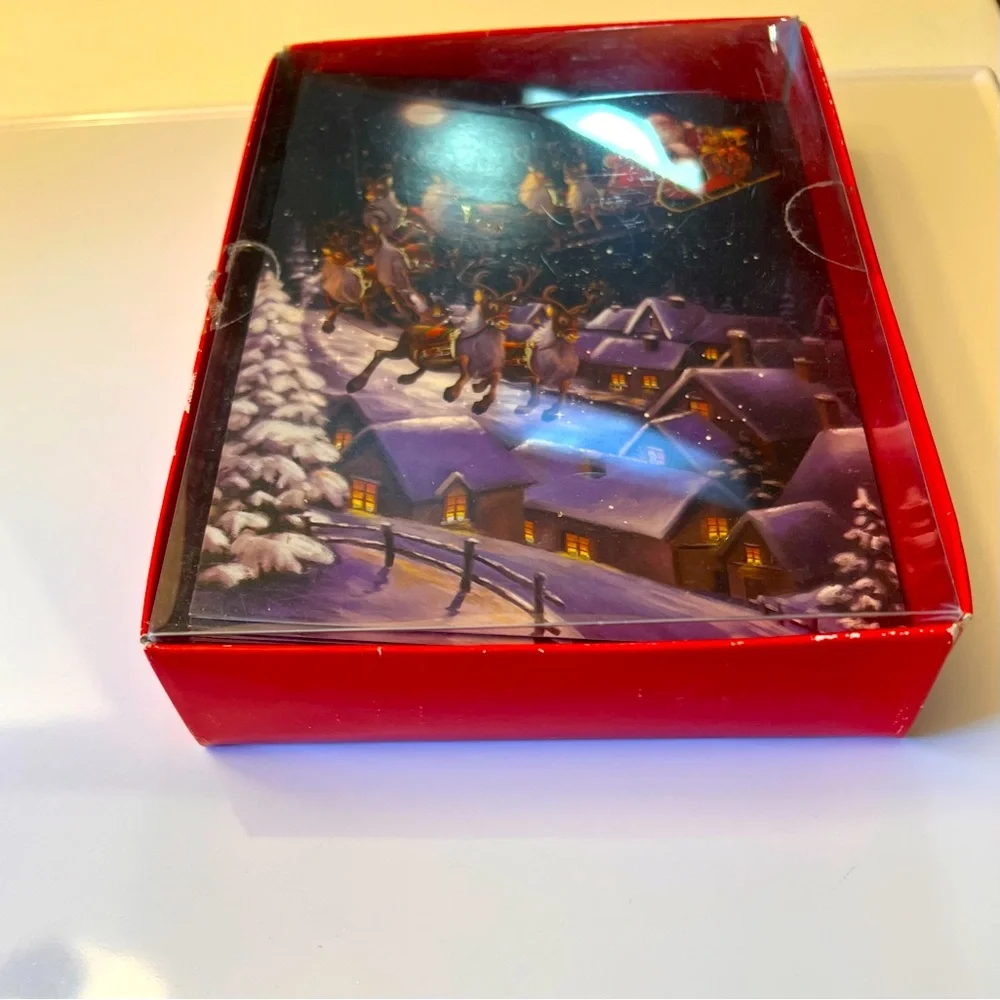 Ten Vintage Christmas Cards Showing Santa Flying in his Sleigh with Gold Accents